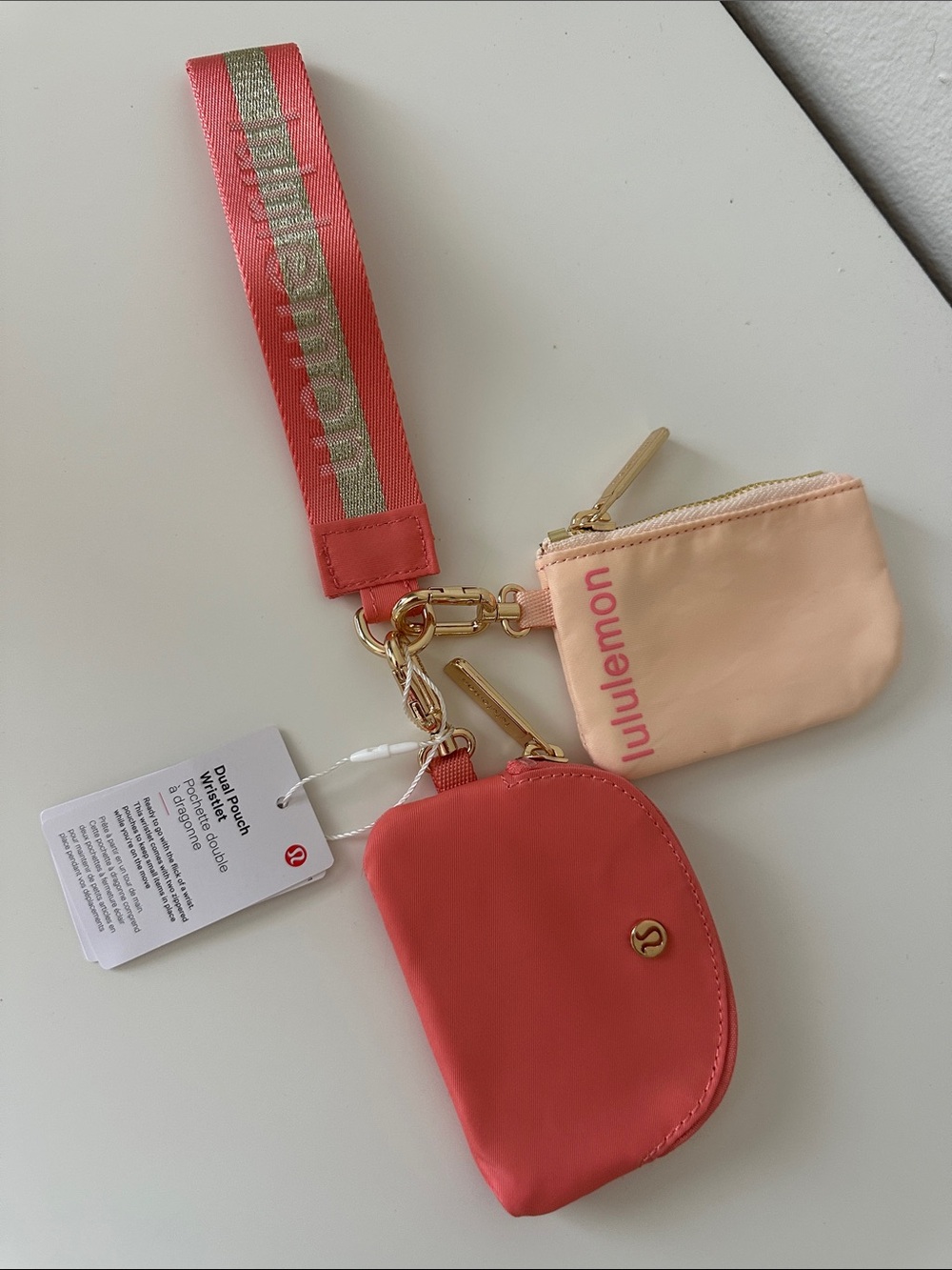 lululemon Coral and Peach Keychain Pouch Set